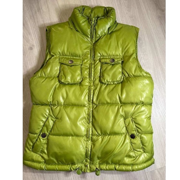 Faded Glory Jackets & Blazers - Faded Glory Women's Bright Green Puffer Vest Size S Shiny Quilted Zip Pockets